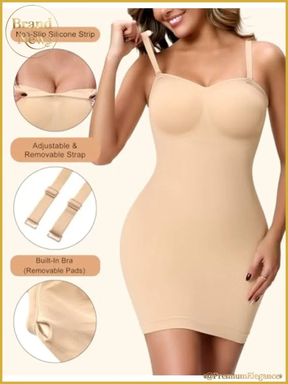 Strapless Shapewear Slip Tummy Control Full Slip with Built-in Bra